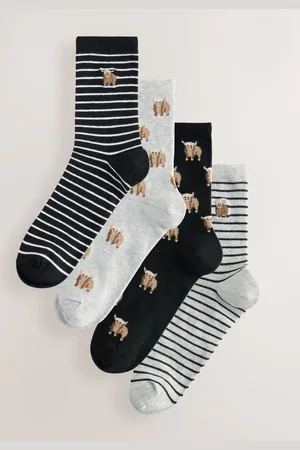 Next Monochrome Hamish The Highland Cow Stripe Ankle Socks 4 Pack One