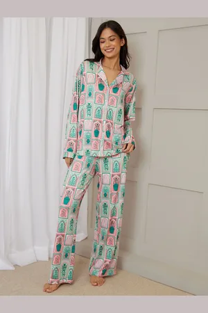 Threadbare Pink Printed Long Button Through Pyjamas AU 14