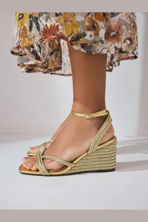 Next Gold Forever Comfort Square Toe Strappy Espadrille Wedges AU 9 (EU 41)