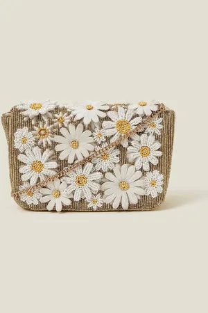 Accessorize Natural Hand Beaded 3D Floral Crossbody Bag One