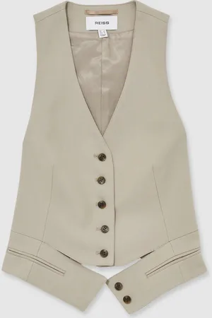 Reiss Neutral Brittany Wool-Blend Textured Waistcoat AU 10
