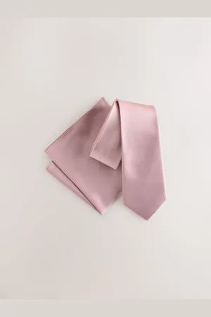 Next Pink Silk Tie And Pocket Square Set One
