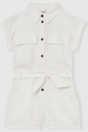 Reiss Zoe 4-9 yrs Cotton-Linen Belted Playsuit 6