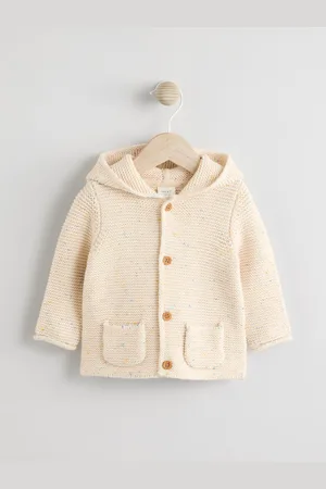 Next Ecru Neppy Knitted Hooded Baby Cardigan 2