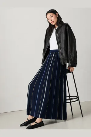 Next Embroidered Detail Pleated Knitted Midi Skirt S Reg