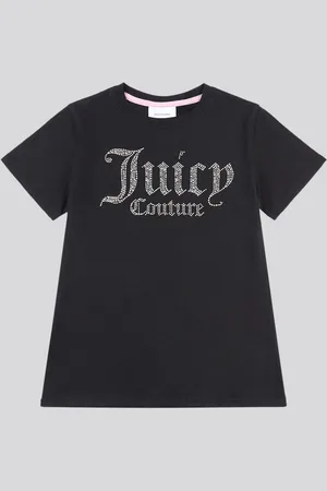 Juicy Couture Black Girls Fitted Diamante 100% Cotton T-Shirt 8
