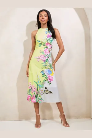 Lipsy London Petite Floral Meadow Printed Halter Fit And Flare Midi Dress AU 16