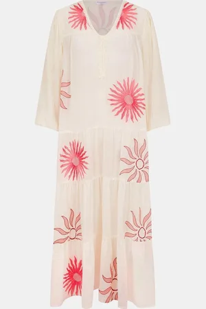 Accessorize Sun Embroidered Long-Sleeve Maxi 100% Cotton Dress S