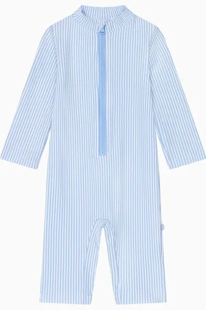 Mori Blue Seersucker Sun Safe Zip Up Swimsuit UPF 50+ Upto 3 Months (50