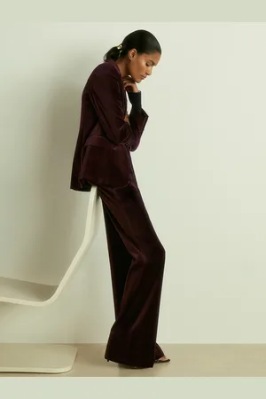 Reiss Burgundy Yasmin Petite Cotton-Velvet Flared Trousers AU 10
