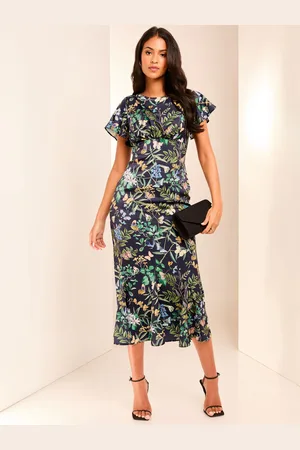 Lipsy London Flutter Sleeve Underbust Midi Dress AU 8