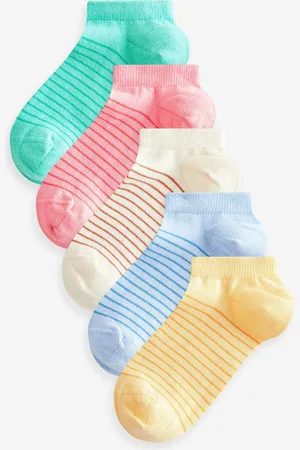 Next Multi Pastels 5 Pack Cotton Rich Stripe Trainer Socks 6-8.5 Jnr