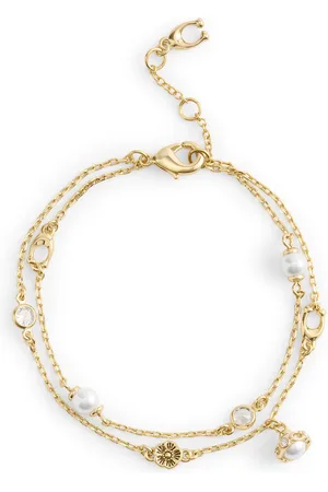 Coach Gold Tone Signature Heritage Pearl Charm Double Strand Bracelet one
