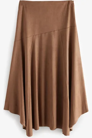 Next Faux Suede Asymmetric Hem Midi Skirt AU 8 R