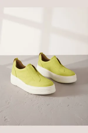 Next Lime Green Slip On Signature Forever Comfort Leather Chunky Wedge Platform Trainers AU 5.5 (EU 36)