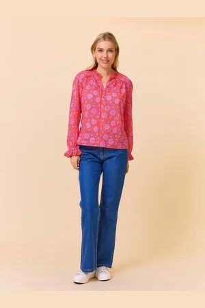 ASPIGA Red Rosie Block Print 100% Cotton Blouse S