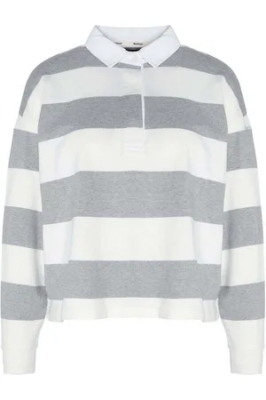Barbour Grey/White Marsden Rugby 100% Cotton Top AU 18