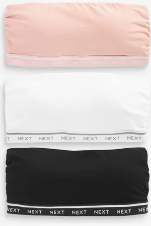 Next Black/Pink/White Cotton Rich Bandeau Ultimate Comfort Bras 3 Pack AU 14