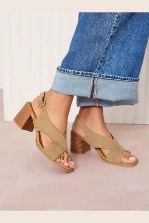 Friends Like These Neutral Standard Fit Mid Block Stacked Heel Cross Strap Faux Suede Sandals AU 9 (EU 40)