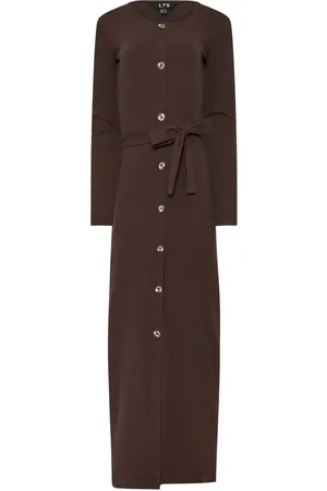 Long Tall Sally Chocolate Ribbed Button Maxi Dress AU 20 Tall