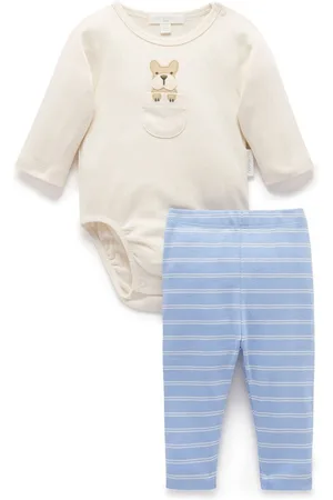 Purebaby Blue 100% Cotton Bodysuit and Leggings Set 2 Piece Upto 3 Months (50