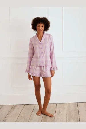 Chelsea Peers Purple 100% Cotton Gingham Frill Short Pyjamas Set AU 6