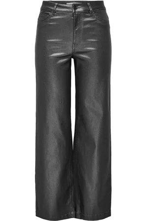 JDY Grey High Waisted Wide Leg Metallic Coated Jeans AU 10
