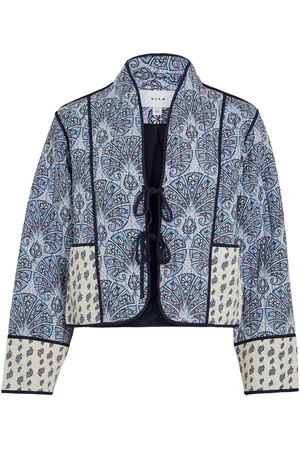 VILA Grey Paisley Printed Tie Front Quilted Jacket AU 12