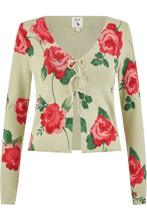 Yumi Green Rose Print Cardigan With Tie Front L