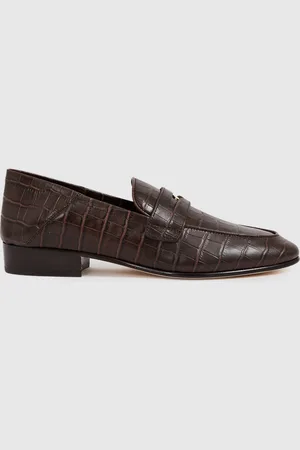 Paige Leather Crocodile-Embossed Penny Loafers eu38uk5