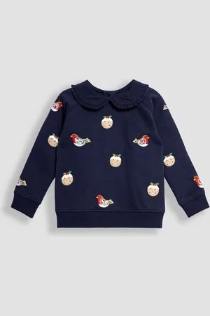 JoJo Maman Bébé Navy Christmas Pudding And Robin Applique Sweatshirt 12