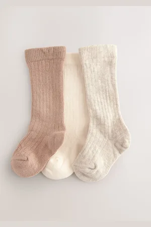 Next Neutral Rib Knee High Baby Socks 3 Pack (0mths-2yrs) First Size