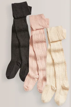 Next Charcoal Grey/Pink/Cream 3 Pack Cotton Rich Cable Tights 9