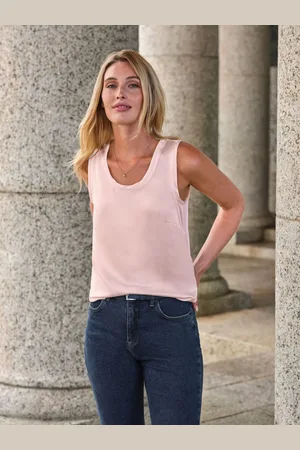 Pure Collection Slim Cream Silk Front Round Neck Fitting Jersey Vest AU 10