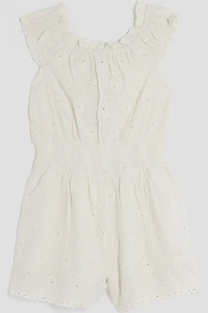 River Island Cream Girls Shirred Textured 100% Cotton Playsuit 110116cm