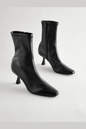 Next Black Leather Premium Ankle Sock Boots AU 6 (EU 37)
