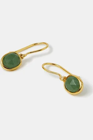 Accessorize Gold 14ct Plated Aventurine Drop Earrings One