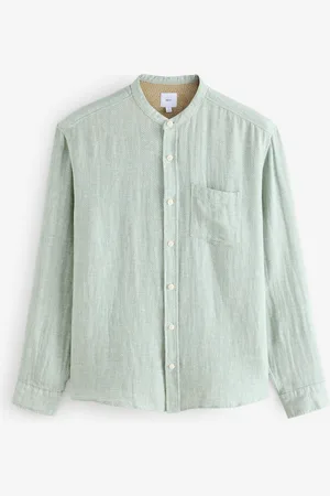 Next Grandad Collar Cotton Linen Blend Long Sleeve Shirt XL
