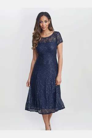 Gina Bacconi Genny Cap Sleeve Midi Length Sequin Lace Dress AU 14