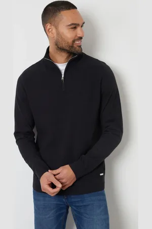 Threadbare Black Basket Stitch Mock T-Shirt Quarter Zip Jumper M