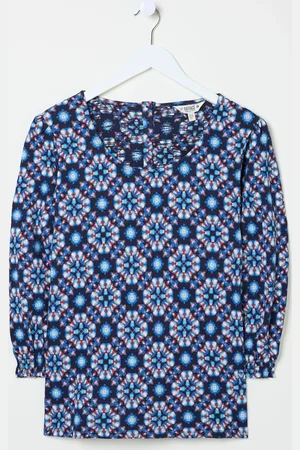 Fat Face FatFace Polly Indigo Blue Batik Geo Top AU 20