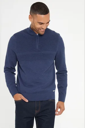 Threadbare Blue Rib Detail Knitted Quarter Zip Jumper XL