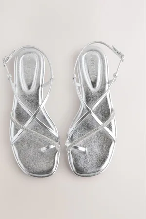 Next Silver Metallic Standard/Wide Fit Forever Comfort Strappy Bling Toe Loop Sandals AU 8.5 (EU 40)