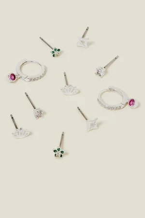 Accessorize Silver Tone Sterling Sparkle Stud and Hoop Earrings 5 Pack One