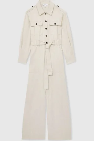 Reiss Cream Anais Wide Leg Utility Jumpsuit AU 16