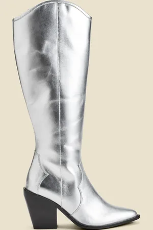 Sosandar Silver Leather Knee High Western Boots AU 9 (EU 40)