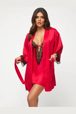 Ann Summers Dark Red Satin Cherryann Robe Dressing Gown L