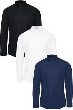 Threadbare Cotton Poplin Long Sleeve Shirts 3 Pack With Stretch M