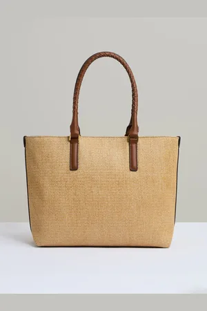 Reiss Tan Noelle Raffia Braided Strap Tote Bag One