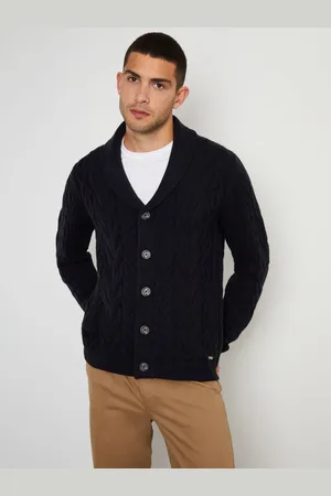 Threadbare Navy Cable Knit Shawl Collar Cardigan With Wool M